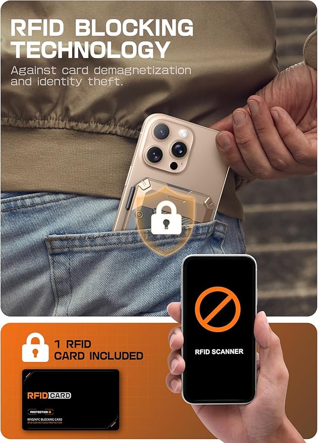 SUPCASE for MagSafe Wallet with AirTag Holder, Magnetic Airtag Wallet for Men, [Hold 5 Cards] [Adjustable Stand] [RFID Blocking] Phone Card Holder Tripod for iPhone 16/15/14/13/12 Series, DesertGold