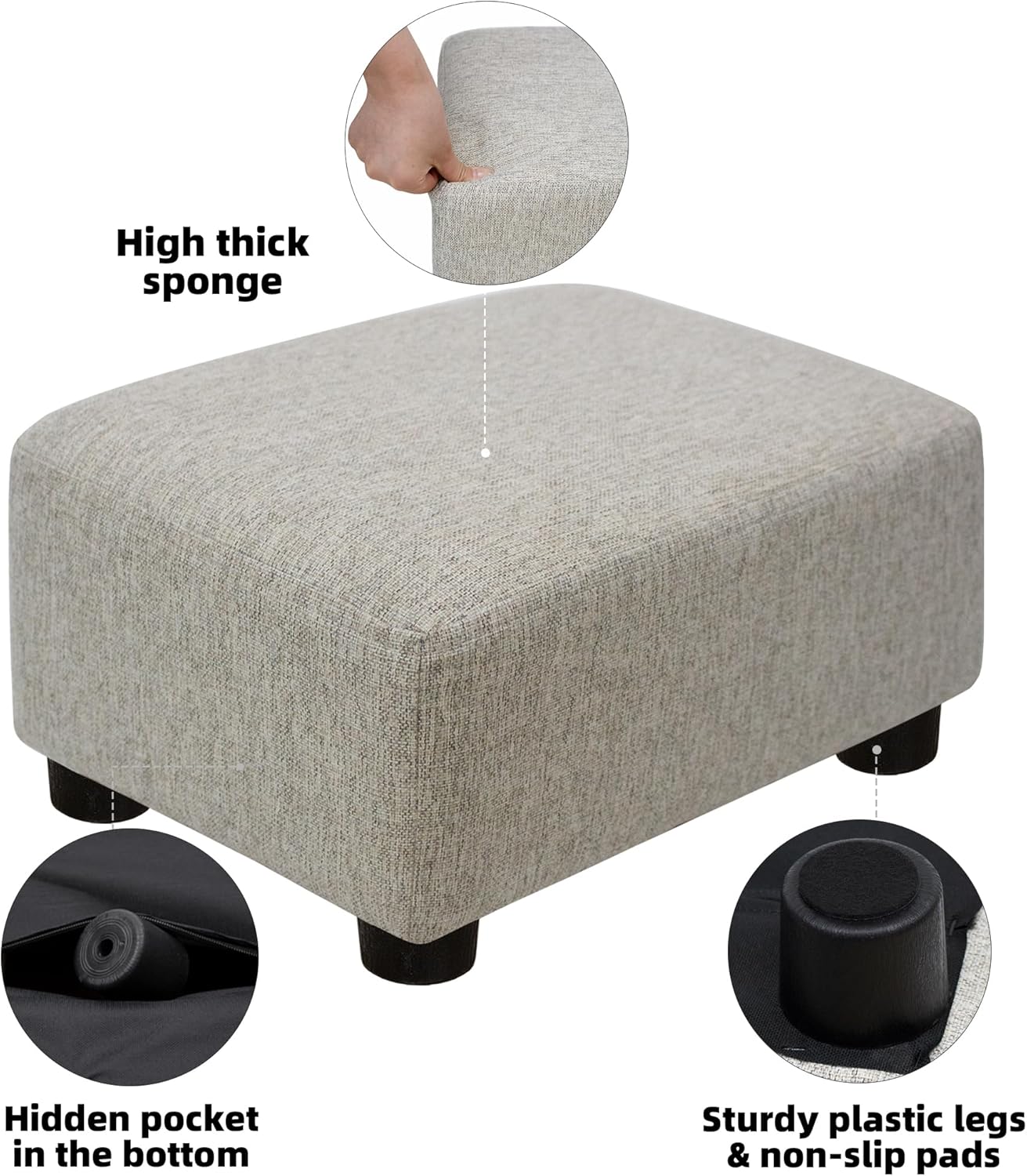 CAROLMADE Small Foot Stool Ottoman Footstool with Legs Under Desk Footrest for Living Room Bedroom and Office,Linen-Beige