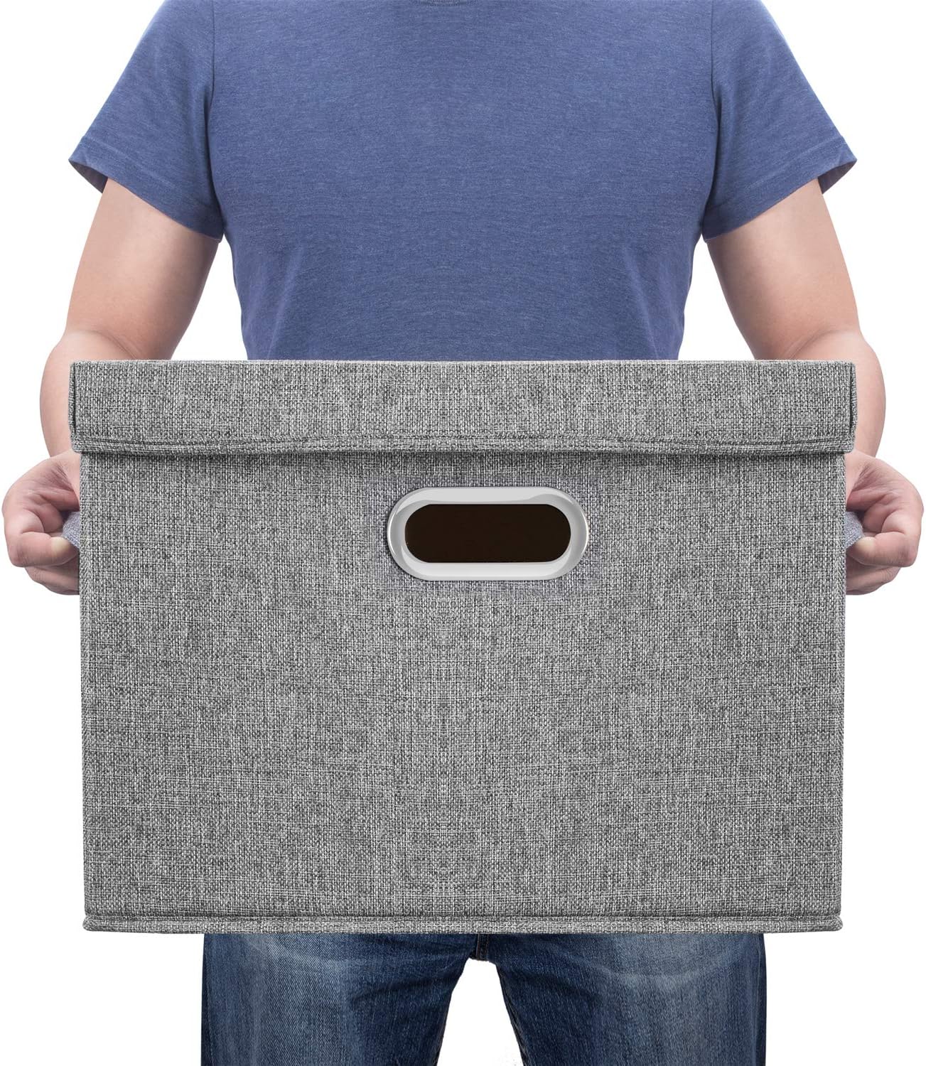 TYEERS Large Storage Bins with Lids, Collapsible, Washable, Fabric Storage Boxes for Organizing, 17.3x11.8x11.4 inches, 3 Pack, Gray