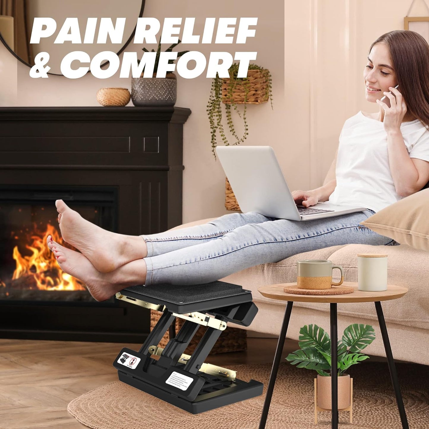 Foot Rest for Under Desk at Work, Height Adjustable Footrest with Massage Roller and Soft Pad, Foldable Ergonomic Foot Rest for Car, Underdesk, Home, Train(Grey)