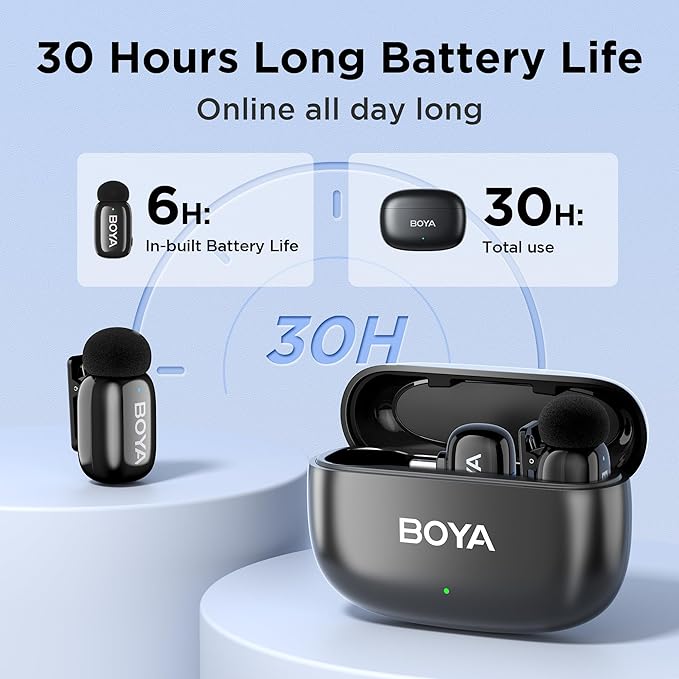 BOYA Mini USB-C Wireless Lavalier Microphone for Andriod iPhone 16/15, Ultra Mini Lapel Mics with AI Voice Switching, Noise Reduction and Charging Case, Metal Clip for TikTok Content Creators