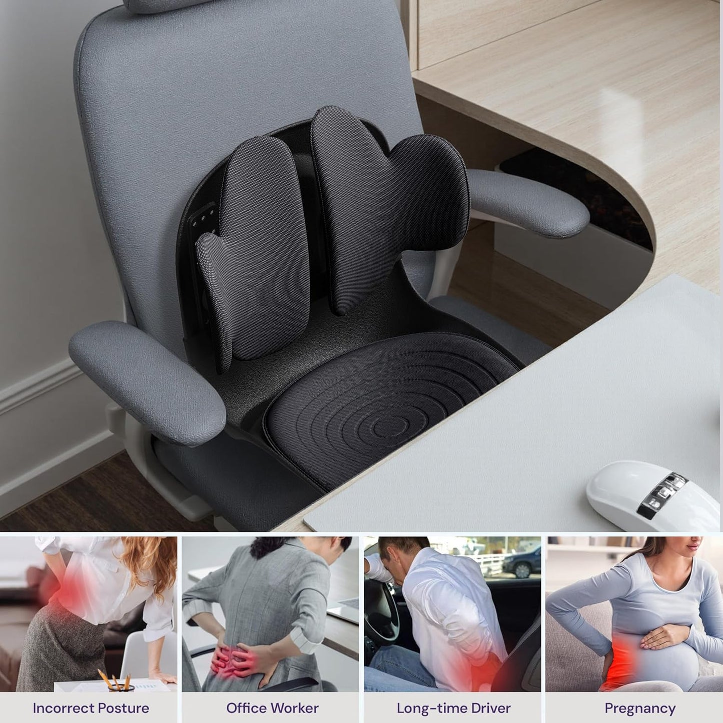 3D Lumbar Support Seat Cushion – Patented Spine Alignment Ergonomic Posture Corrector, Breathable Mesh & EVA Foam, Portable for Home, Office, Meditation, Gaming, Outdoor 16.5" W × 15.7" D