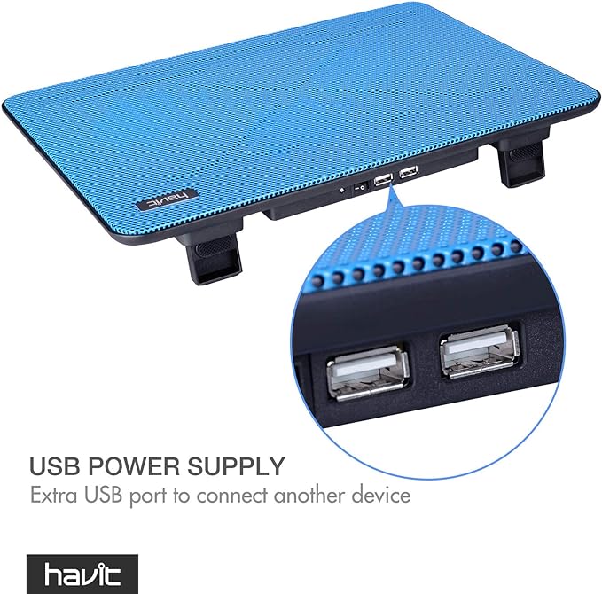 Havit HV-F2056 15.6-17 Inch Laptop Cooler Cooling Pad - Slim Portable USB Powered (3 Fans) (Blue)