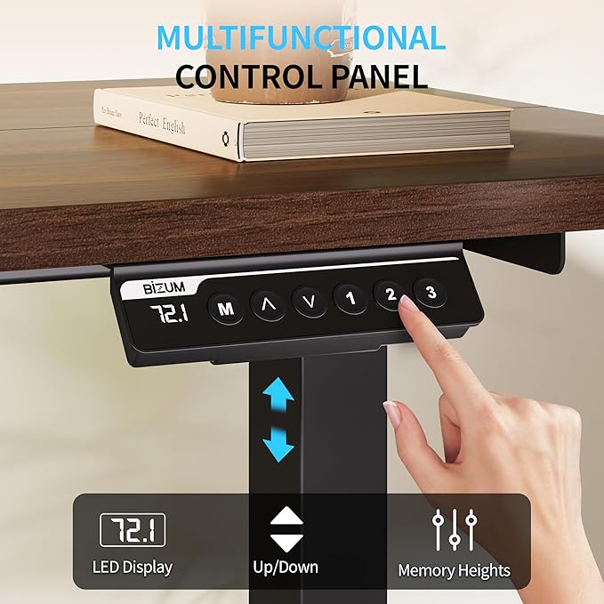 BIZUM Electric Standing Desk, 55x24 inches Height Adjustable Desk, Sit to Stand Desks Memory Gaming Computer Workstation for Home Office, Dark Walnut