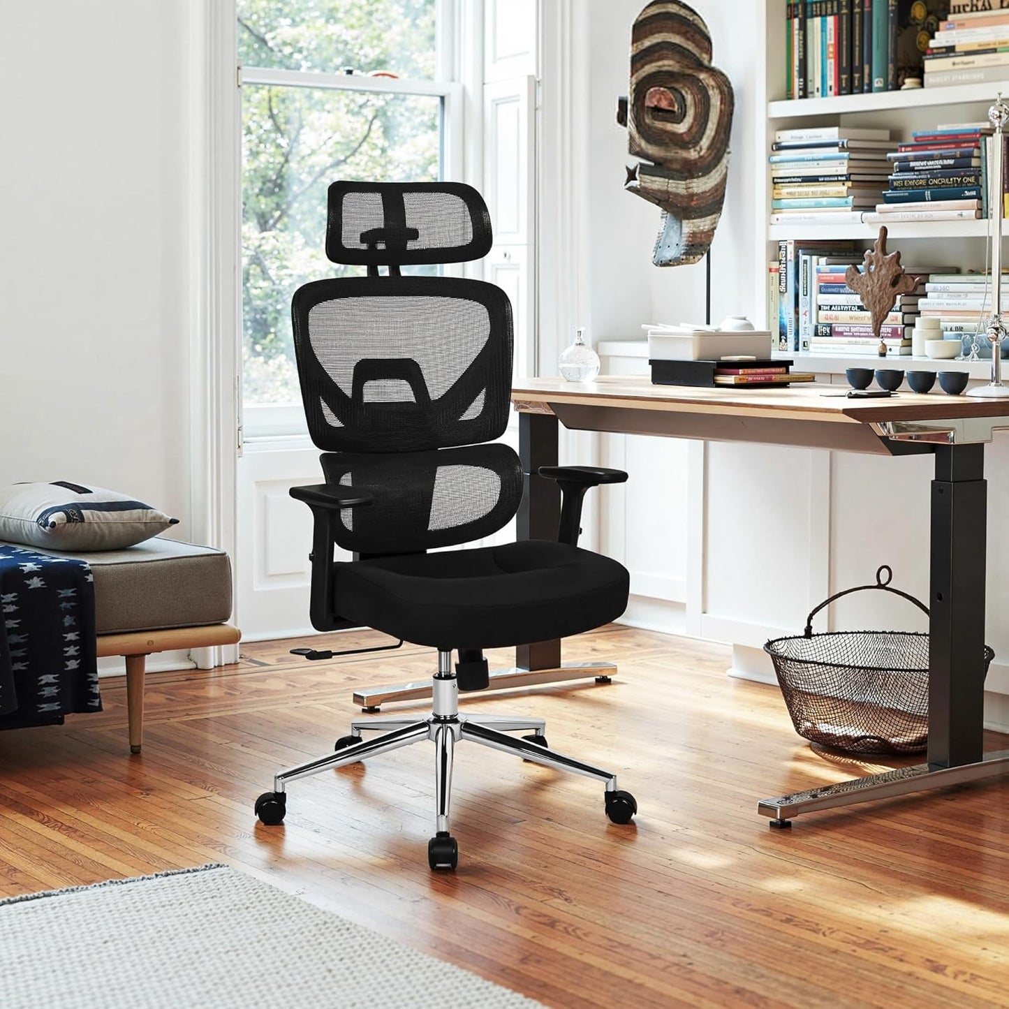 VECELO High Back Ergonomic Office Chair, Big and Tall Mesh Desk Chair with Wheels, Tilt Function, 3D Armrests & Headrest, Lumbar Support, Swivel Rolling Computer Chair for Task, Home Office, Black