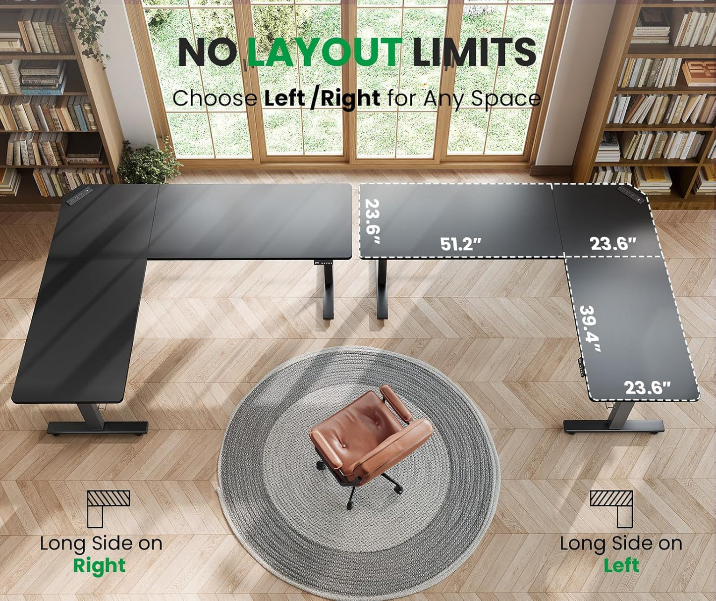 SIAGO L-Shaped Standing Desk - 75 x 63 Inch Adjustable Corner Standing Desk with Charging Station - L Shape Sit Stand Table with Memory Controller, Splice Board for Home Office