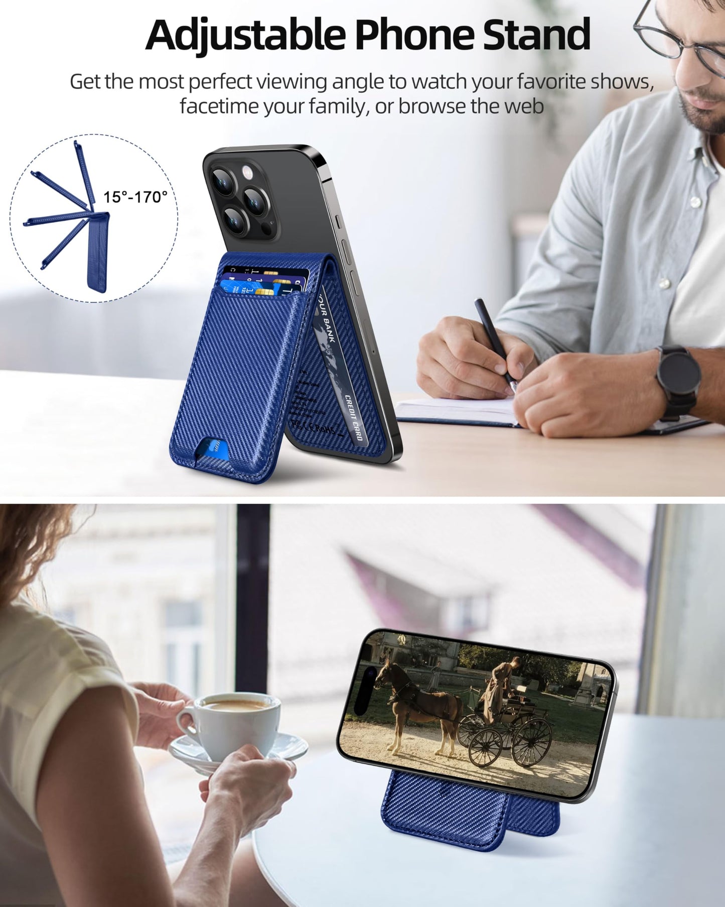 for Magsafe Wallet, Works with Apple Find My, Strongest Magnetic Wallet for iPhone 16/15/14/13/12 Series, for iPhone Walle t with Adjustable Stand, 3 Card Slots, 6 Cards Holder, Vegan Leather, Black