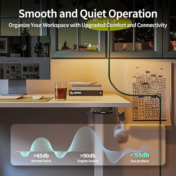 Agilestic Electric Standing Desk 40 x 24 Inches, Height Adjustable Desk, Sit Stand up for Work Office Home, Ergonomic Rising Computer Table with Memory Preset, White