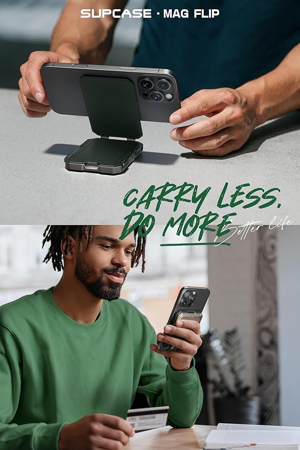 SUPCASE for MagSafe Wallet with Stand, Magnetic Wallet for Men, [Hold 5 Cards] [Adjustable Stand] [RFID Blocking] Phone Stand Credit Card Holder Tripod for iPhone 16/15/14/13/12 Series, Guldan