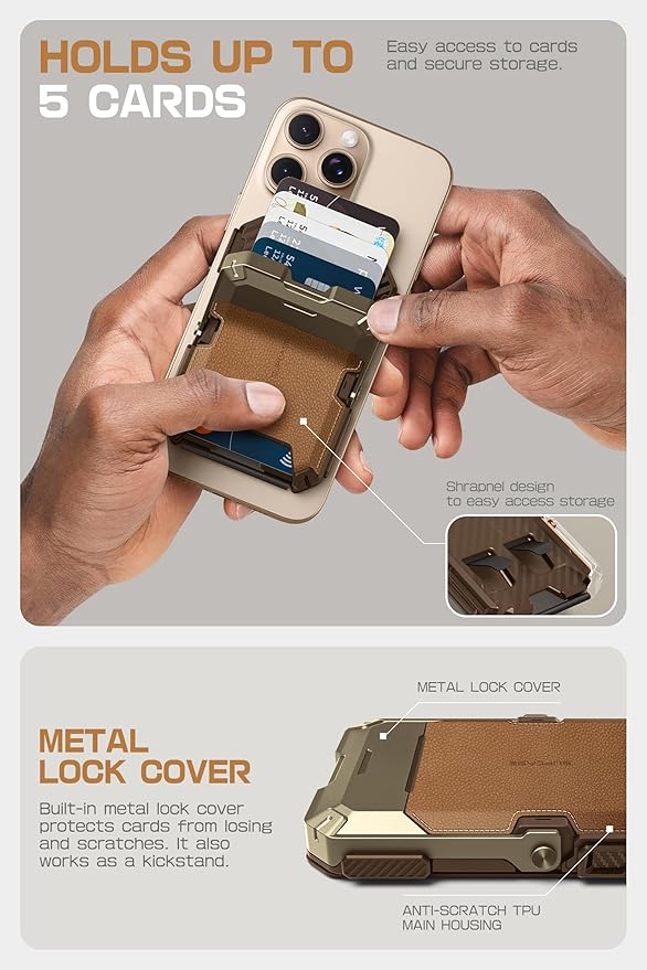 SUPCASE for MagSafe Wallet with Stand, Magnetic Genuine Leather Wallet for Men, [Hold 5 Cards] [Adjustable Stand] [RFID Blocking] Phone Stand Card Holder Tripod for iPhone 16/15/14/13/12 Series, Brown