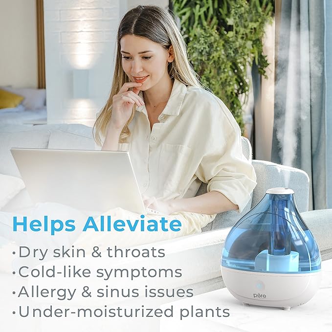 Pure Enrichment MistAire Ultrasonic Cool Mist Humidifier - Quiet Air Humidifier for Bedroom, Nursery, Office, & Indoor Plants - Lasts Up To 25 Hours