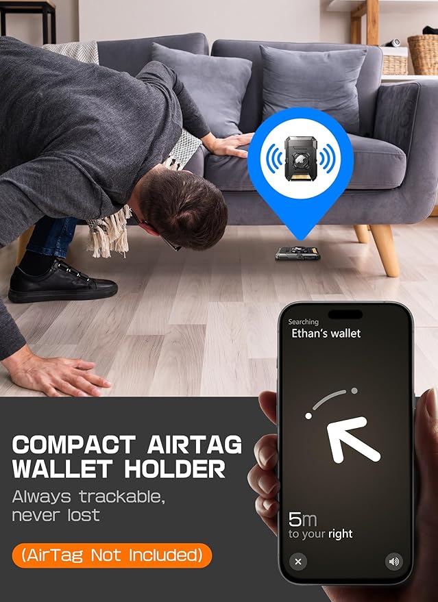 SUPCASE for MagSafe Wallet with AirTag Holder, Magnetic Airtag Wallet for Men, [Hold 5 Cards] [Adjustable Stand] [RFID Blocking] Phone Stand Card Holder Tripod for iPhone 16/15/14/13/12 Series, Dark