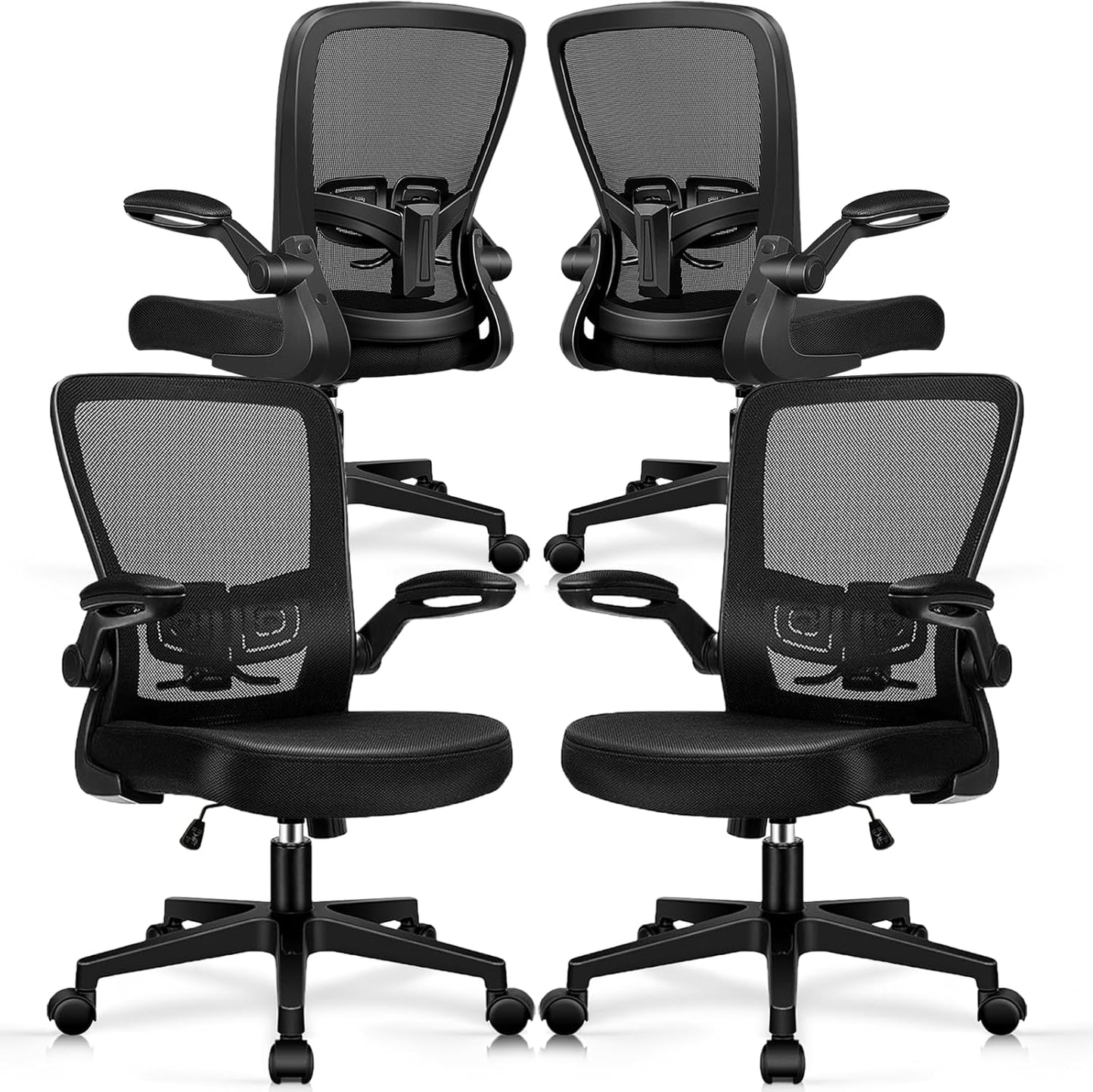 Desk Chairs with Wheels, Ergonomic Mesh Office Chair Adjustable Height and Swivel Lumbar Support Home Office Chair with Flip Up Armrests, Set of 4