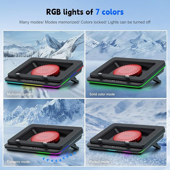 GT600 RGB Laptop Cooling Pad Equipped with Gigantic Turbo-Fan（5.5inch Diameter）,Sealed Foam for Rapid Cooling Gaming Laptop,14.1-19.3 inch Laptop Cooler with 3-Port USB Hub,Dust Filter