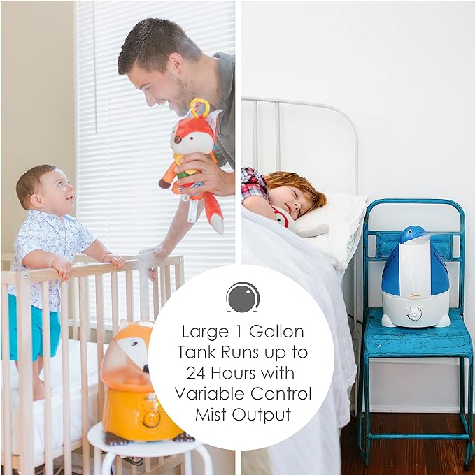 Crane Animal Humidifier for Bedroom, 1 Gal. Cool Mist Humidifier for Baby Nursery with Auto Shut-Off, Easy to Clean, Penguin