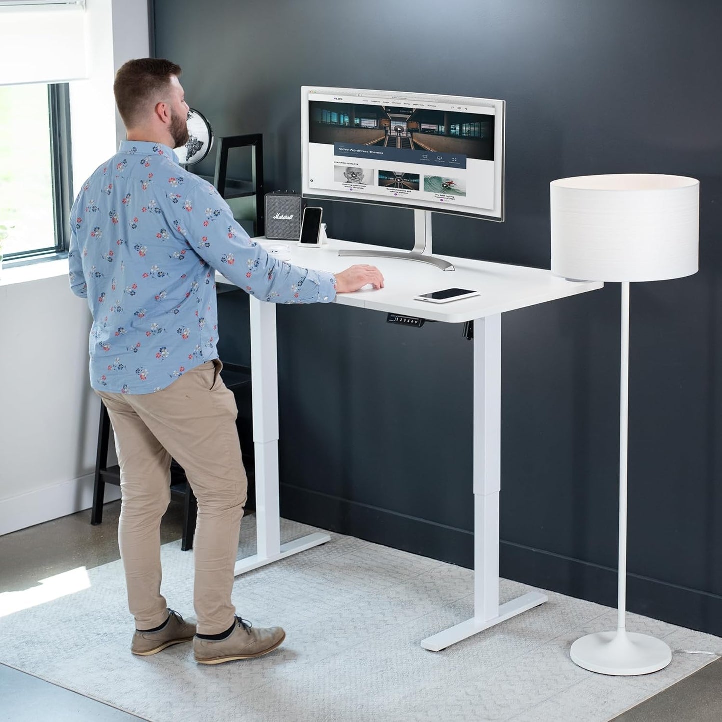VIVO Electric 60 x 30 in Standing Desk, Memory Height Adjustment, 1B Series, White Top White Frame, DESK-KIT-1W6W-30