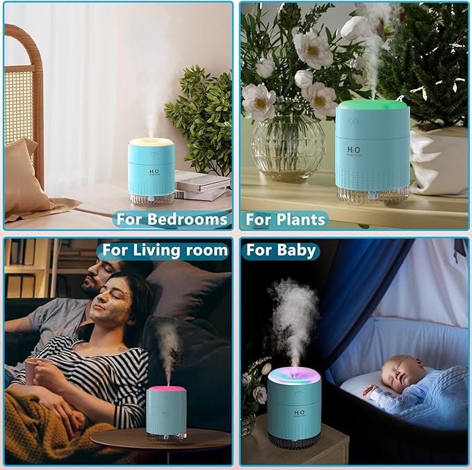 Colorful Mini Humidifier, USB Rechargeable Humidifier, small humidifier, 4 Modes Super Quiet, Humidifiers For Bedroom,Suitable For Travel Office Family Baby Bedroom-Blue