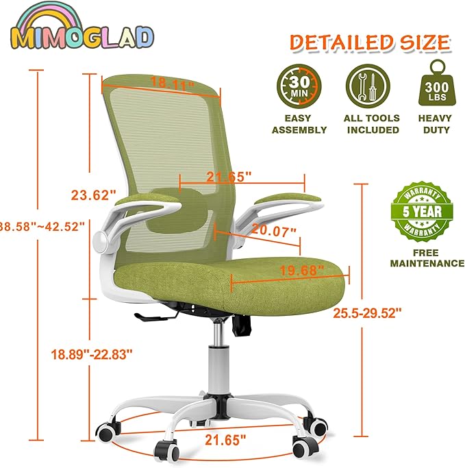 Mimoglad Ergonomic High Back Mesh Office Chair, Adjustable Lumbar Support, Thickened Seat Cushion (Modern, Green Pear)