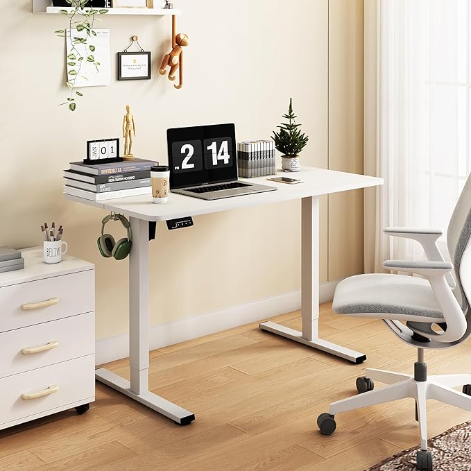 Electric Standing Desk Adjustable Height, 40x24 Inches Sit Stand up Desktop for Home Office, Ergonomic Rising Computer Table with Memory Preset, White