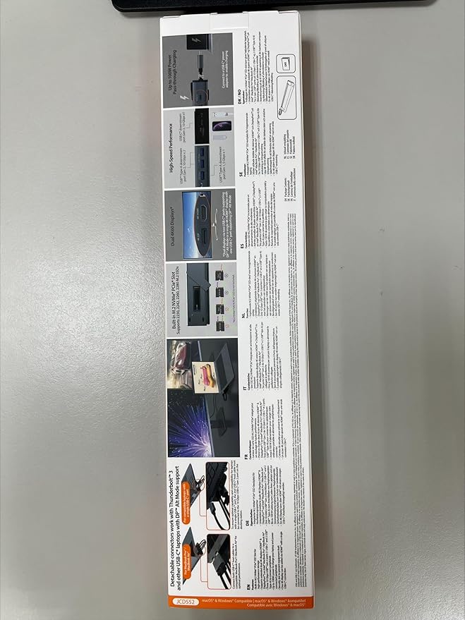 j5create USB C Dual 4K 60Hz Display Docking Station (12-in-1), Built-in M.2 SSD Slot, HDMI, DisplayPort, 10Gbps USB-A, Card Reader, PD 100W, Ethernet, for 2021 MacBook Pro (JCD552)