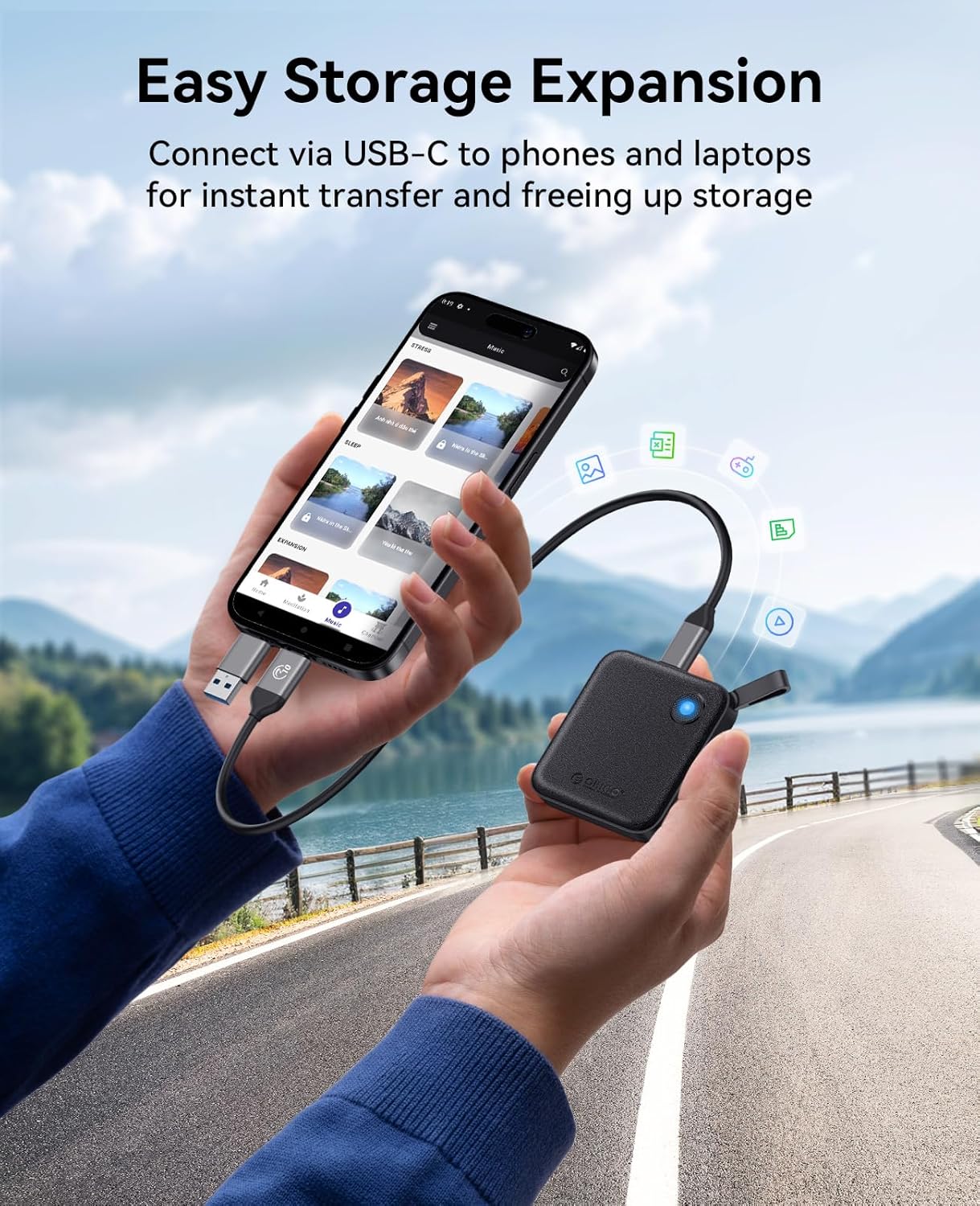 ORICO Portable SSD 4 TB with 2 in 1 USB C Cable, External Solid State Drives, Up to 460MB/s, Status Indicator, Reliable Storage for USB-C Smartphone, Tablet, PC - B5PLUS