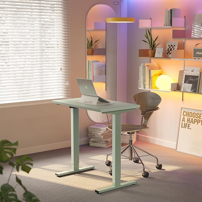 HUANUO 32" Small Electric Standing Desk Adjustable Height, 4 Memory Height Settings, Sit Stand Up Desk for Home Office & Computer Workstation, Sage Green