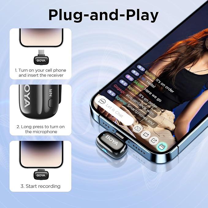 BOYA Mini USB-C Wireless Lavalier Microphone for Andriod iPhone 16/15, Ultra Mini Lapel Mics with AI Voice Switching, Noise Reduction and Charging Case, Metal Clip for TikTok Content Creators