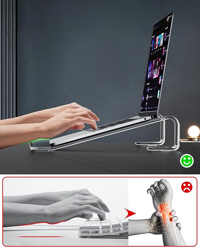 Clear Acrylic Laptop Stand for Desk, with Wrist Rest, Ergonomic Detachable Mount Compatible with 10-17'' All Laptops Such as MacBook Air Pro/HP/Dell/Lenovo