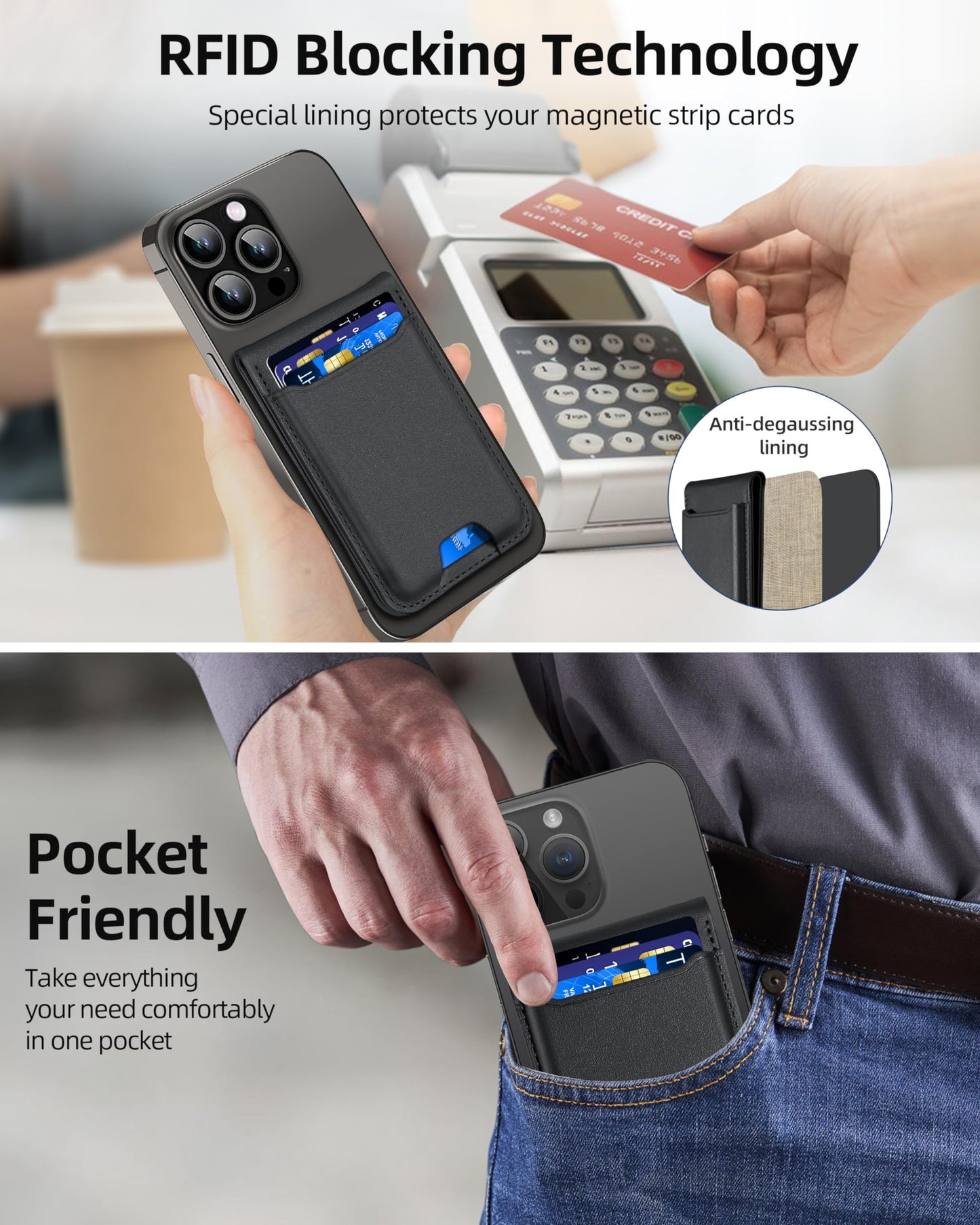for Magsafe Wallet, Works with Apple Find My, Strongest Magnetic Wallet for iPhone 16/15/14/13/12 Series, for iPhone Walle t with Adjustable Stand, 3 Card Slots, 6 Cards Holder, Vegan Leather, Black