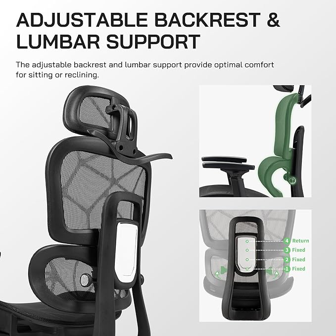 Mesh Ergonomic Office Chair,High Back Mesh Gaming Chair with Lumbar Support,Adjustable Headrest and Armrests for Home Office Desk Chair