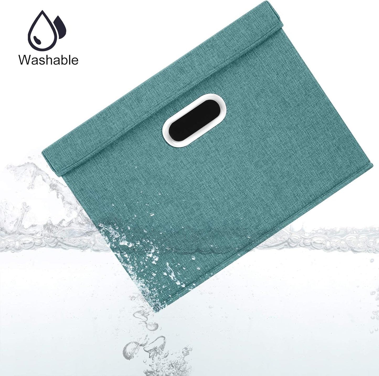 TYEERS Collapsible Storage Bins With Lids, Large Fabric Storage Boxes - 2 Pack - Aqua Deep