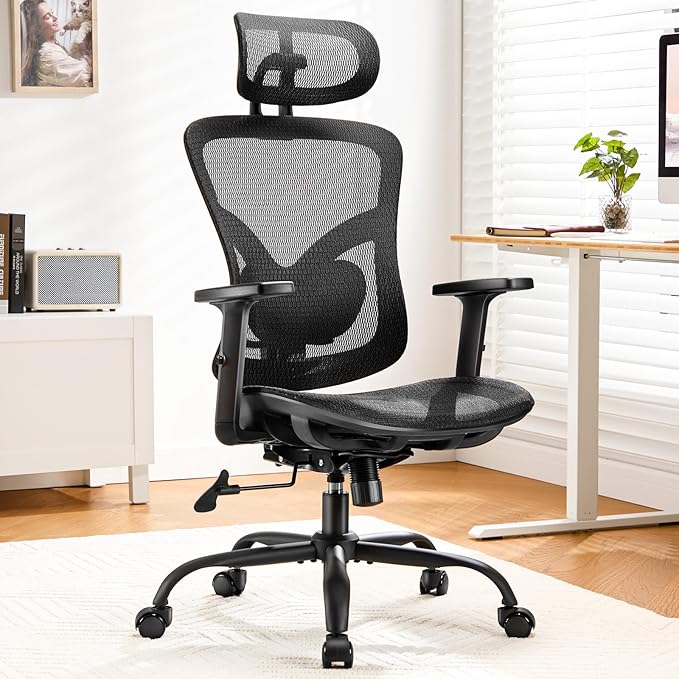 Marsail Ergonomic Mesh Office Chair, Ergonomic Gaming Chair with Adjustable Lumbar Support, 2D Headrest & Up and Down Armrest