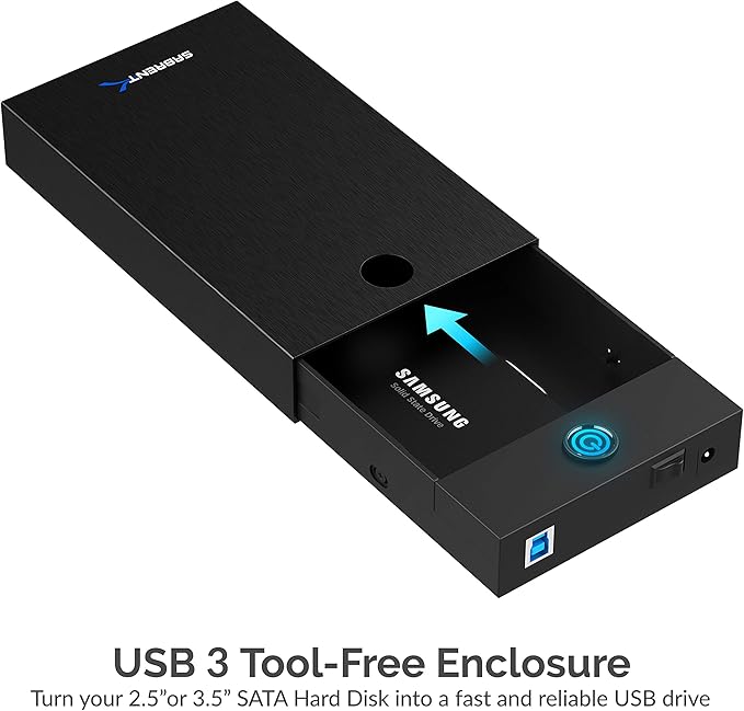 SABRENT USB 3.0 Enclosure for 2.5” & 3.5” SATA HDD/SSD – Tool-Free, UASP, LED Indicator, Plug & Play, Power Adapter & Cable Included – External Hard Drive Case for Windows/macOS/Linux (EC-KSL3)