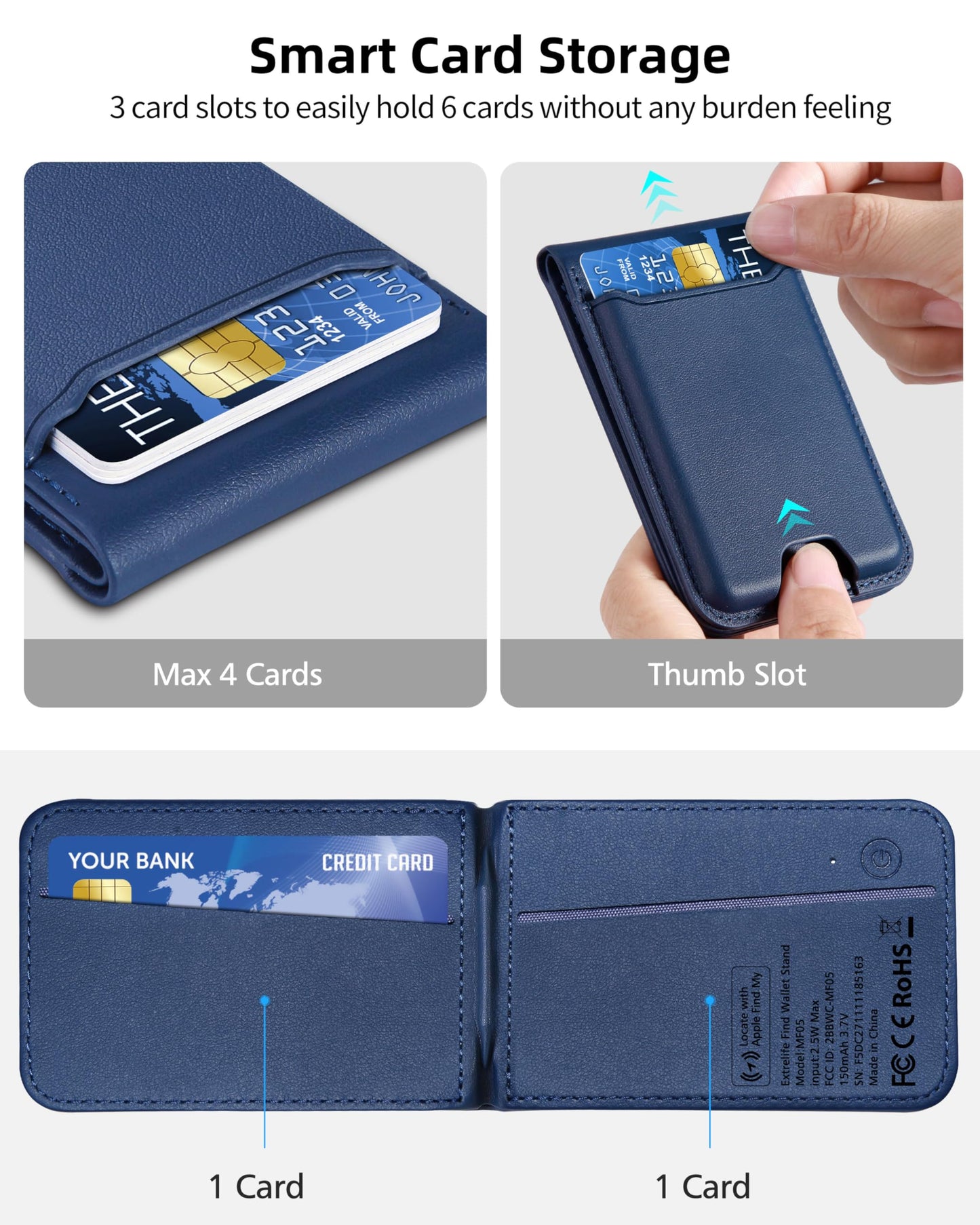 for Magsafe Wallet, Works with Apple Find My, Strongest Magnetic Wallet for iPhone 16/15/14/13/12 Series, for iPhone Walle t with Adjustable Stand, 3 Card Slots, 6 Cards Holder, Vegan Leather, Black