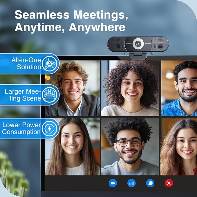 EMEET 3-in-1 4K Webcam with Microphone and Speaker, C980 PRO 60°-98° Wide Angle Webcam w/ 4 Noise Cancel Mics, 2 Speakers, Fixed Focus, Magnetic Privacy Cover, Great for Group and Personal Video Calls