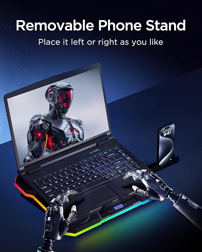 ChillCore Laptop Cooling Pad, RGB Lights Laptop Cooler 9 Fans for 15.6-19.3 Inch Laptops, Gaming Laptop Fan Cooling Pad with 8 Height Stands, 2 USB Ports - A21 Blue