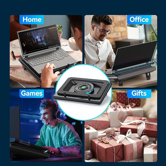 llano Laptop Cooling Pad, Gaming Laptop Cooler with Powerful Turbo Cooling Fan(5.5inch Diameter), Infinitely Variable Speed, Touch Control, 3-Port USB A, for Fast Cooling Laptop 15.6-21in