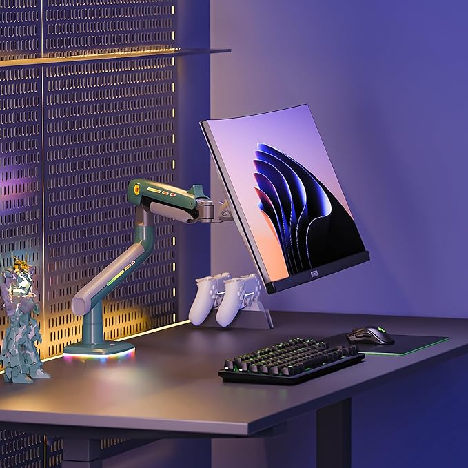 Gaming Monitor Arm for Flat/Ultrawide/Curved Monitors 32 to 60 inch, Heavy Duty Monitor Stand Load up to 20 kg, VESA 75/100 mm Mount (Oliver Green)