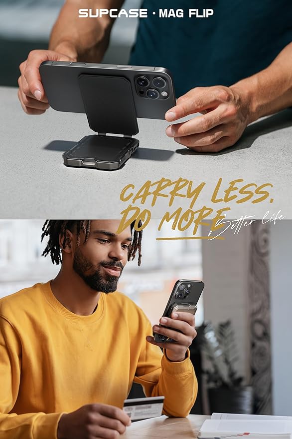 SUPCASE for MagSafe Wallet with Stand, Magnetic Wallet for Men, [Hold 5 Cards] [Adjustable Stand] [RFID Blocking] Phone Credit Card Holder Tripod for iPhone 16/15/14/13/12 Series, Black