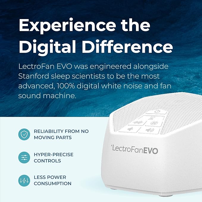 Adaptive Sound Technologies LectroFan EVO White Noise Machine - Compact Sleep Sound Machine for Bedroom, Travel, Study & More - 22 Non-Looping Fan, White & Ocean Noise Variations - White