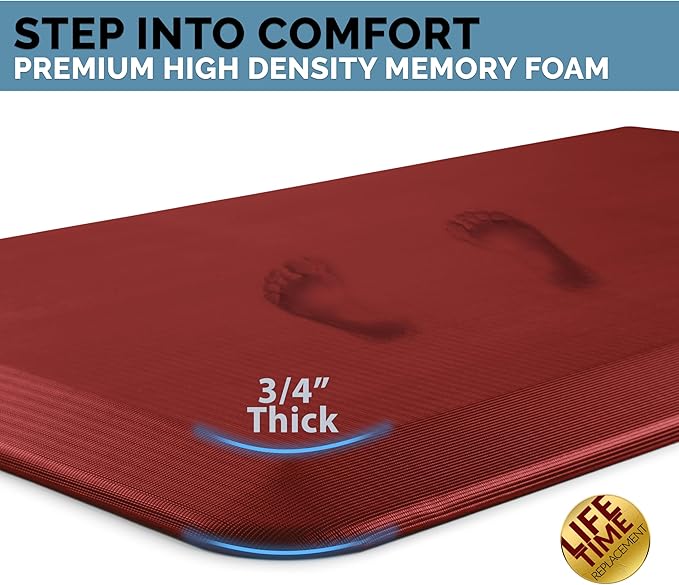 ComfiLife Anti Fatigue Floor Mat – 3/4 Inch Thick Kitchen Mats for Floor, Standing Desk Mat, Kitchen Rug – Comfort at Home, Office – Durable – Stain Resistant – Non-Slip Bottom (20" x 39", Red)