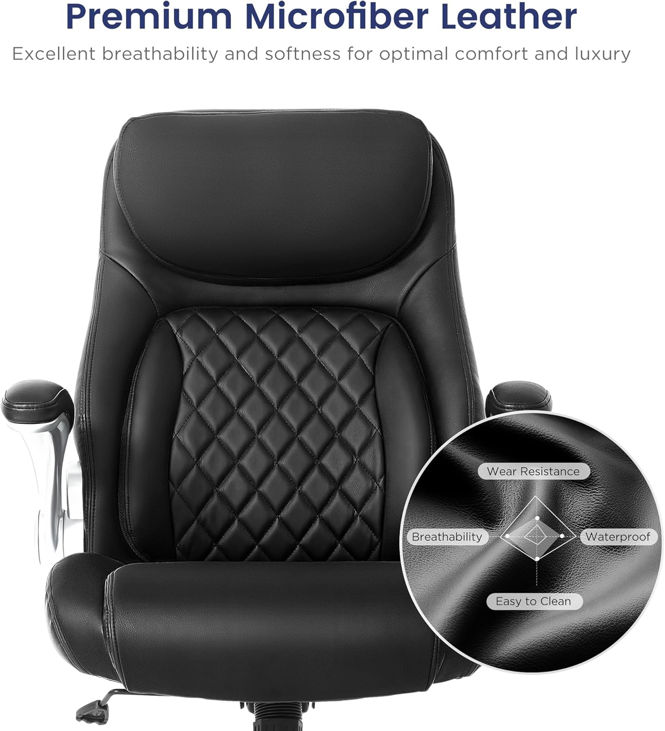 Nouhaus Ergonomic Office Chair Premium Microfiber Leather Adjustable Lumbar Support & Armrests, High Back Comfy Desk Gaming Chairs Executive Computer Swivel Chair Tilt Function(Posture,Black)