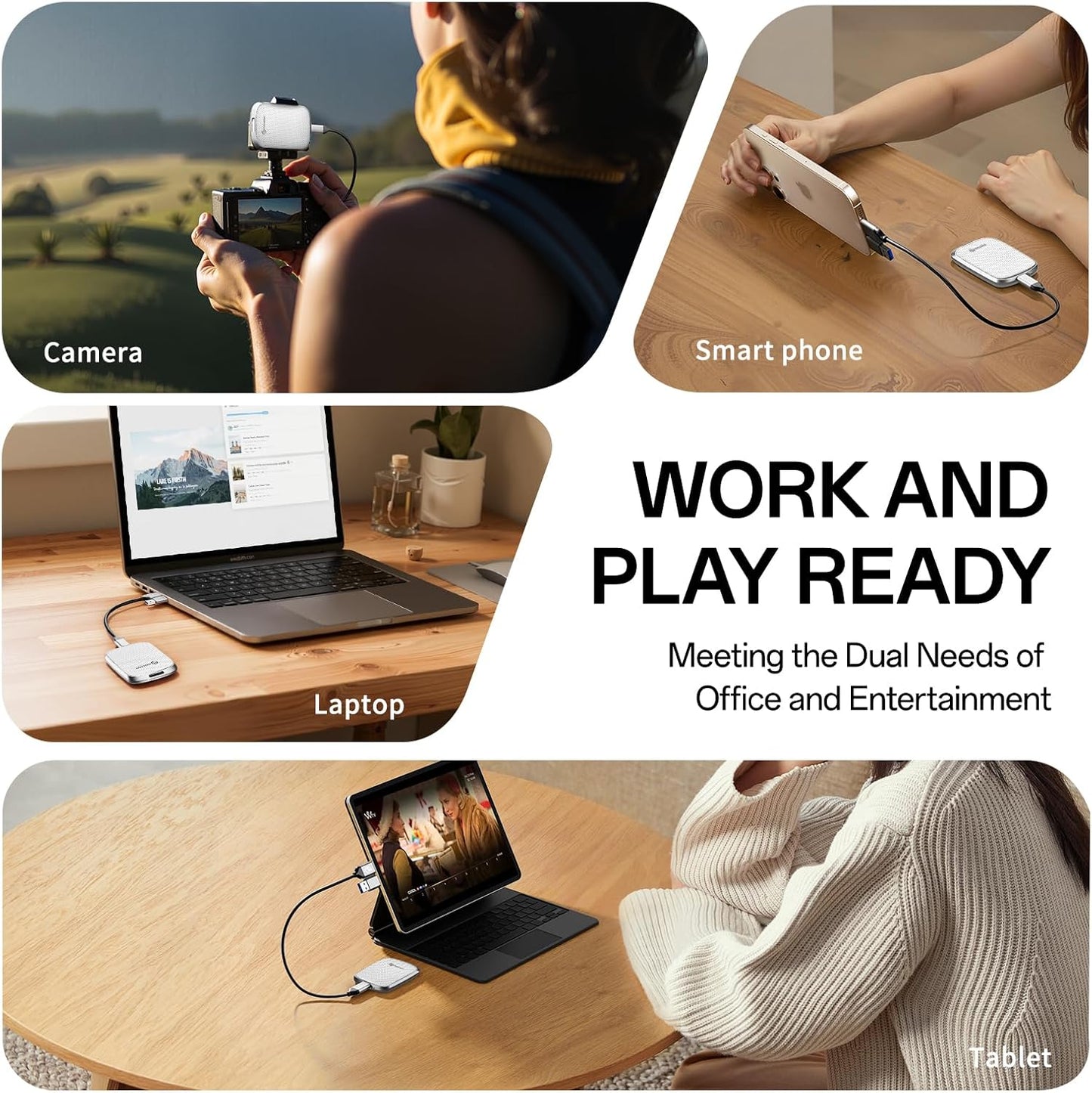 PHIXERO P5PLUS Portable SSD 4TB Up to 550MB/s, USB 3.2 Gen 2 External Solid State Drive，USB C to C&A for Smartphone，Tablet，PC，Labtop (White)