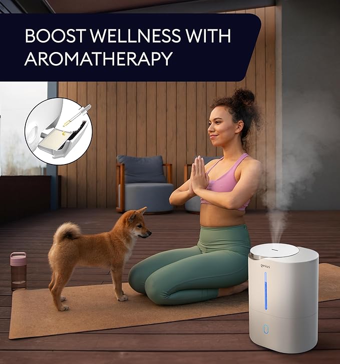 GENIANI Ultrasonic Cool Mist Humidifier for Bedroom, Large Rooms, Home, 4L - Easy Fill & Clean Humidifier for Plants w/Auto Shut-off, 40H Runtime - Quiet, Top Fill Air Humidifier