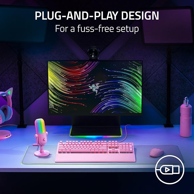 Razer Seiren V3 Chroma RGB USB Microphone: Stream & Game Reactive Lighting - Tap-to-Mute Sensor - Condenser Mic - Digital Gain Limiter & Shock Absorber - PC, Discord, OBS Studio, XSplit - Quartz Pink