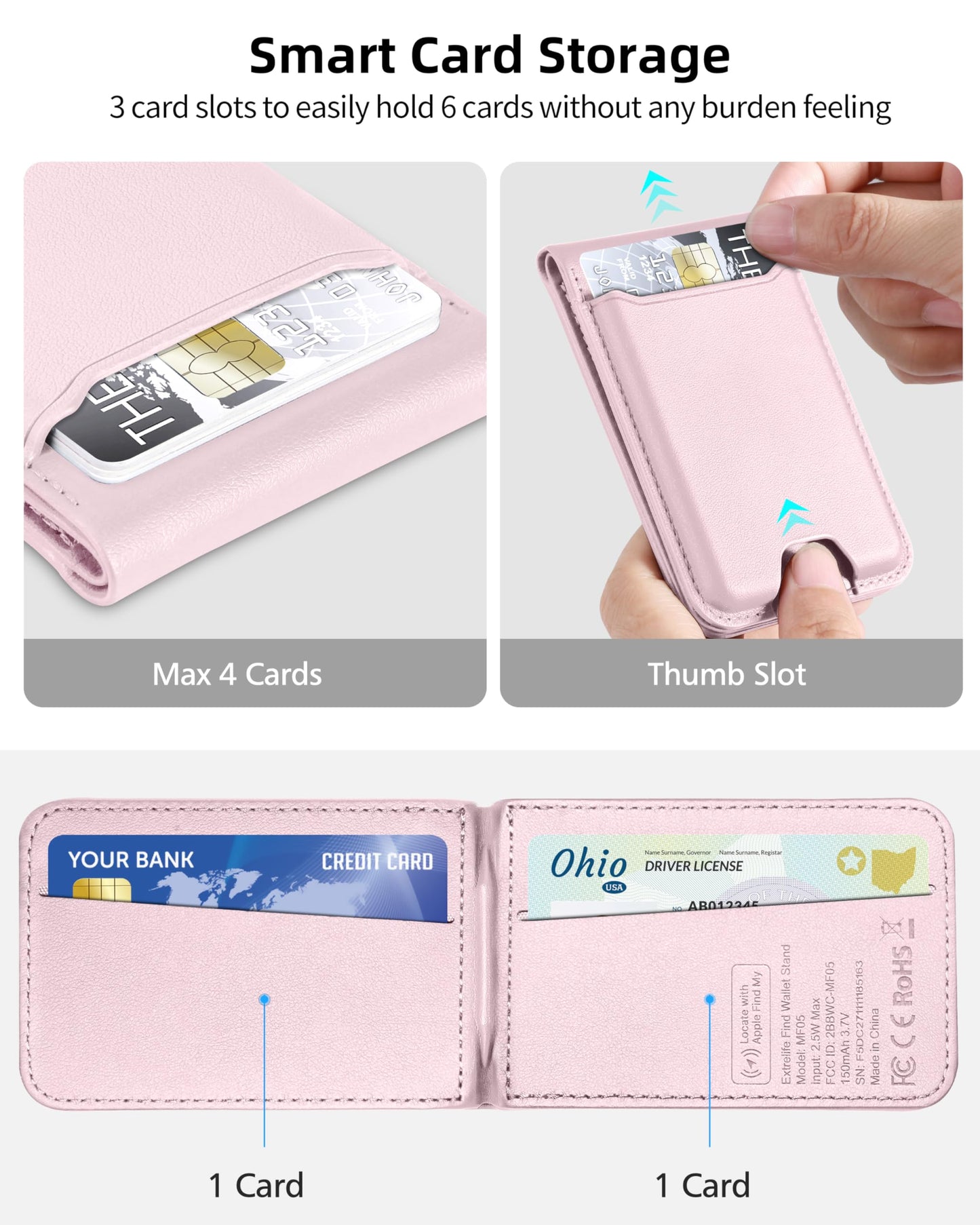 for Magsafe Wallet, Works with Apple Find My, Strongest Magnetic Wallet for iPhone 16/15/14/13/12 Series, for iPhone Walle t with Adjustable Stand, 3 Card Slots, 6 Cards Holder, Vegan Leather, Black
