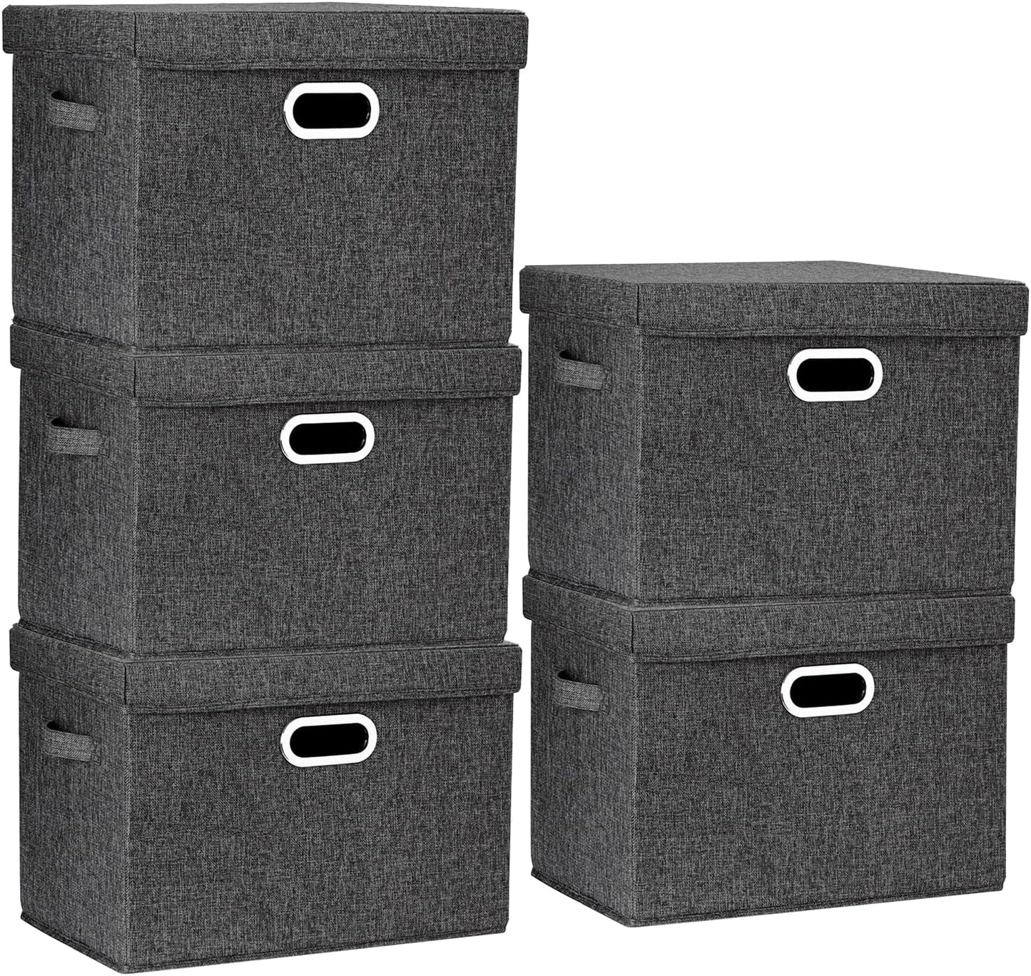 TYEERS Large Storage Bins with Lids, Collapsible, Washable, Fabric Storage Boxes for Organizing, 17.3x11.8x11.4 inches, 5 Pack, Black
