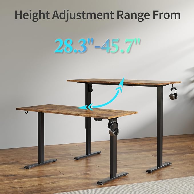 Agilestic Electric Standing Desk, Large 60 x 24 Inches Height Adjustable Desk, Sit Stand up for Work Office Home, Ergonomic Rising Computer Table with Memory Preset, Rustic Brown