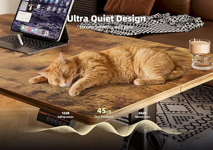 YDN Electric Standing Desk Adjustable Height, 55 x 24 Inches Stand up Desk with Cable Management, Home Office Desks with Splice Board & Black Frame, Rustic Brown Top