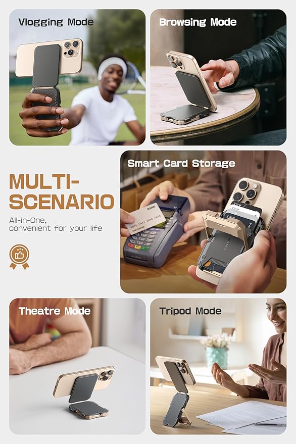 SUPCASE for MagSafe Wallet with Stand, Magnetic Wallet for Men, [Hold 5 Cards] [Adjustable Stand] [RFID Blocking] Phone Stand Credit Card Holder Tripod for iPhone 16/15/14/13/12 Series, Desert